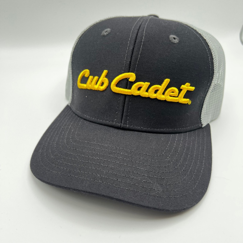 Cub Cadet Trucker Hat Mens Charcoal Grey Snapback Mesh Baseball Cap Logo